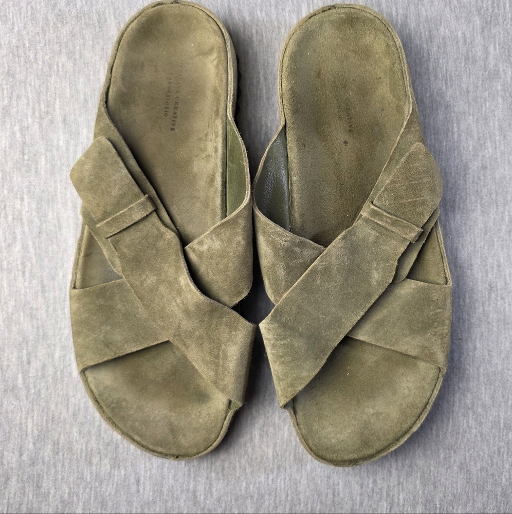 Officine Creative Labiratorio Agora Olive Green Suede Sandals Men Size 11